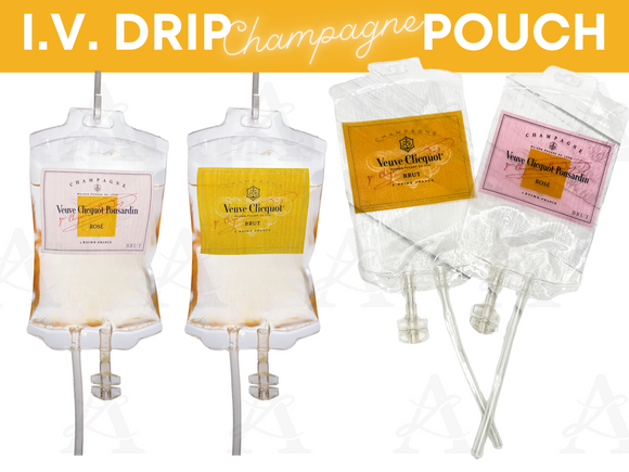Champagne I.V. Drip Therapy Drink Pouch,  Veuve Clicquot Champagne Drink Pouch, IV Drip Drink Bag, Cocktail IV