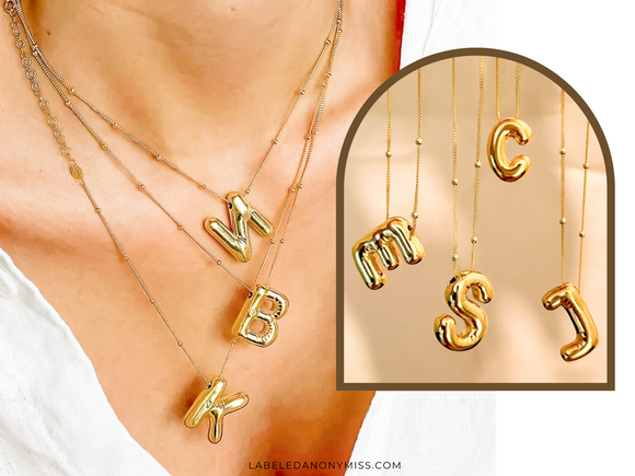 Gold Initial Bubble Necklace, Gold Balloon Initial Necklace, Bubble Letter Pendent, Balloon Letter Necklace, Custom Jewelry, 3D Letters