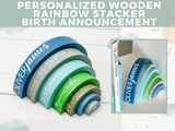 Personalized Blue Wooden Arch Birth Stat Stacker, Baby Announcement, Unique Baby Gift, Christening Gift, Brit Milah Gift