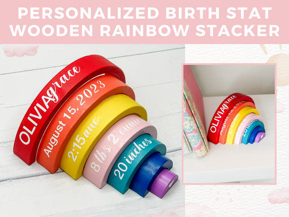 Personalized Wooden Rainbow Arch Birth Stat Stacker, Baby Announcement, Unique Baby Gift, Christening Gift, Baby Girl Gift